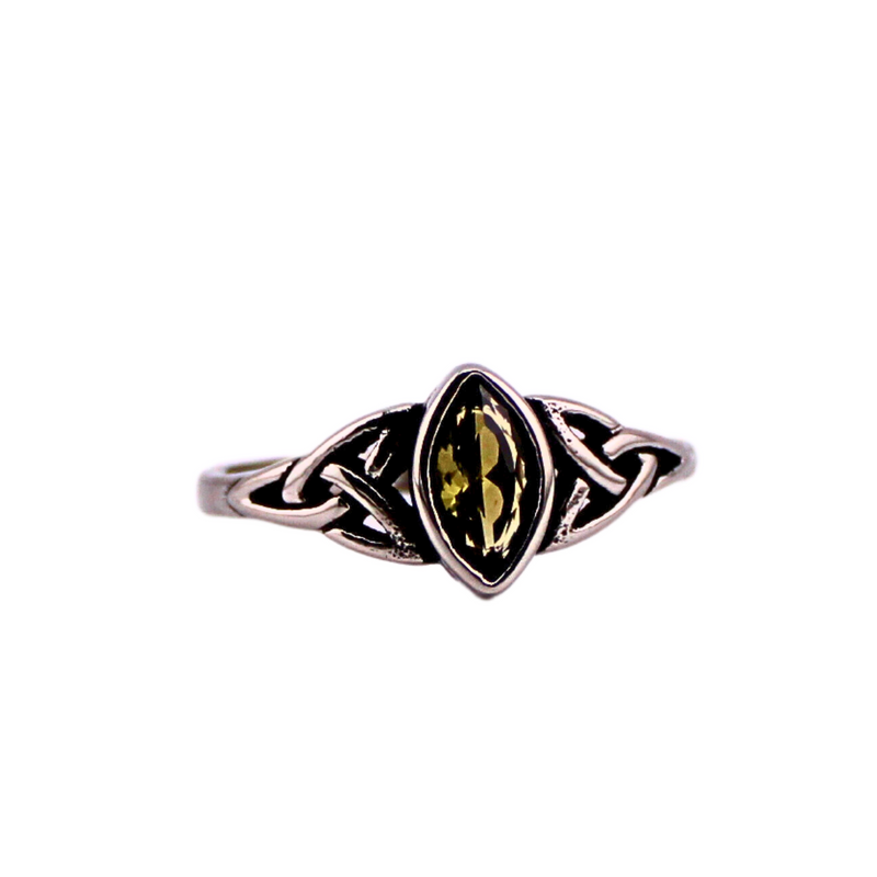 Celtic Triquetras Marquise Peridot CZ Ring