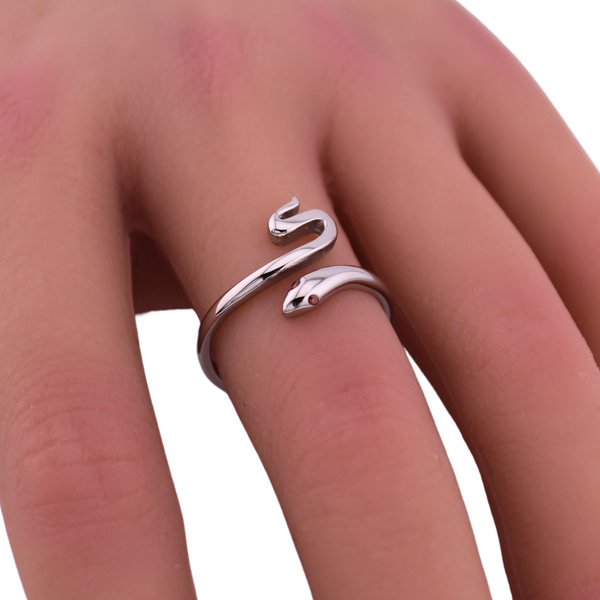 Sterling Silver Wrap-Around Snake Ring with CZ Ruby Eyes