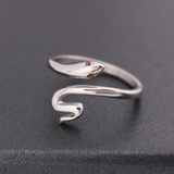 Sterling Silver Wrap-Around Snake Ring with CZ Ruby Eyes