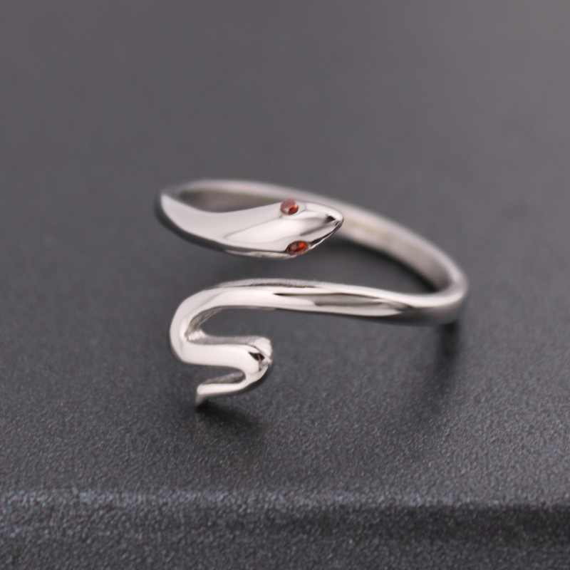 Sterling Silver Wrap-Around Snake Ring with CZ Ruby Eyes