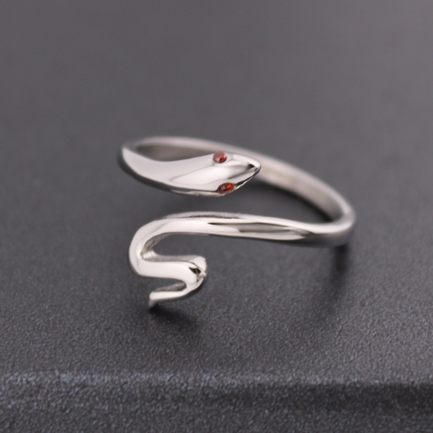 Sterling Silver Wrap-Around Snake Ring with CZ Ruby Eyes