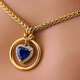 Sapphire Gold Heart w/ CZ Diamonds Wheat Chain