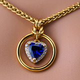 Sapphire Gold Heart w/ CZ Diamonds Wheat Chain