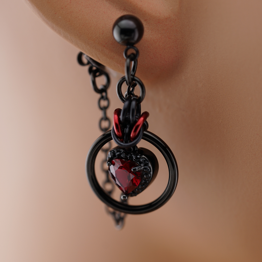 Ruby Heart Day Collar Earrings