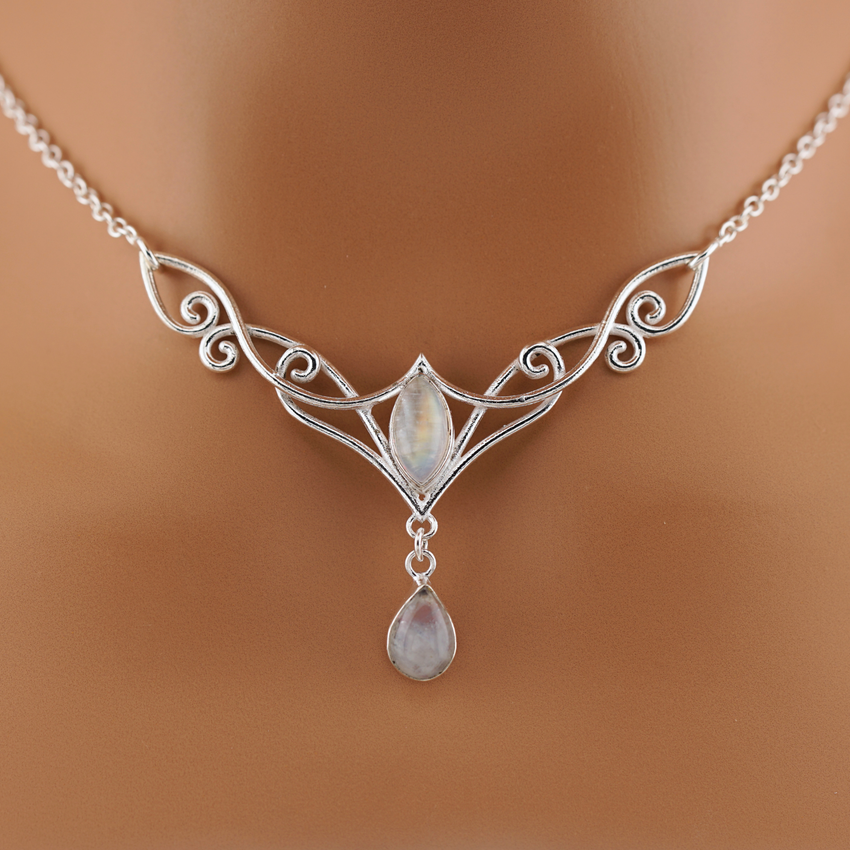 Moonstone Celtic Witchy Day Collar Sterling Silver