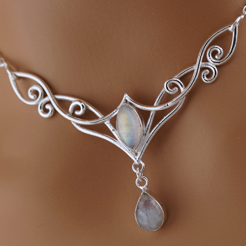 Moonstone Celtic Witchy Day Collar Sterling Silver