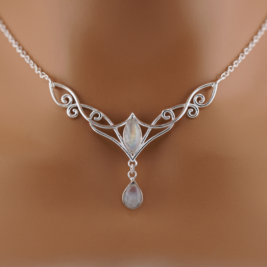 Moonstone Celtic Witchy Day Collar Sterling Silver