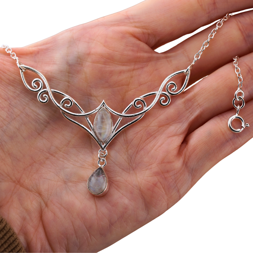 Moonstone Celtic Witchy Day Collar Sterling Silver