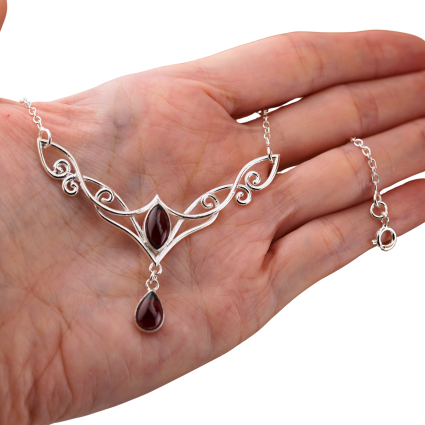 Garnet Celtic Day Collar Sterling Silver