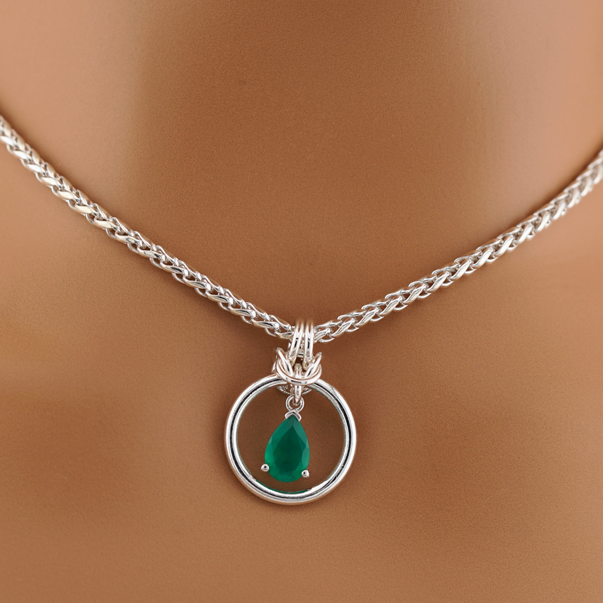 Sterling Silver Green Onyx Teardrop O-Ring
