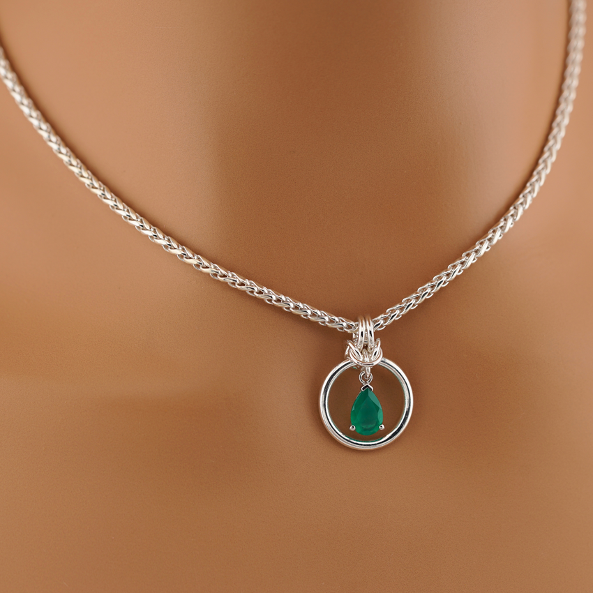Sterling Silver Green Onyx Teardrop O-Ring