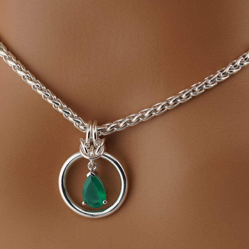 Sterling Silver Green Onyx Teardrop O-Ring