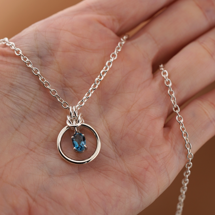 Sterling Silver Blue Topaz O Ring Collar