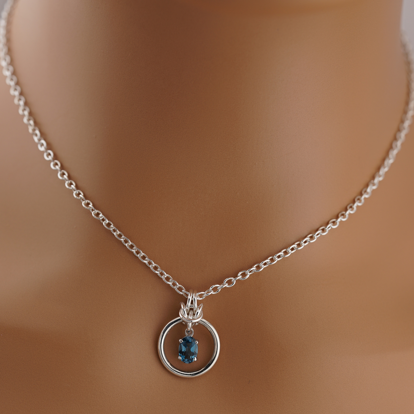Sterling Silver Blue Topaz O Ring Collar