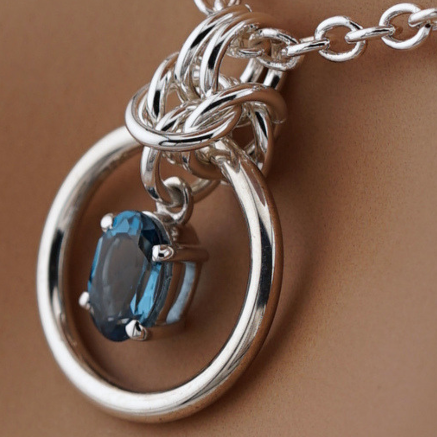 Sterling Silver Blue Topaz O Ring Collar