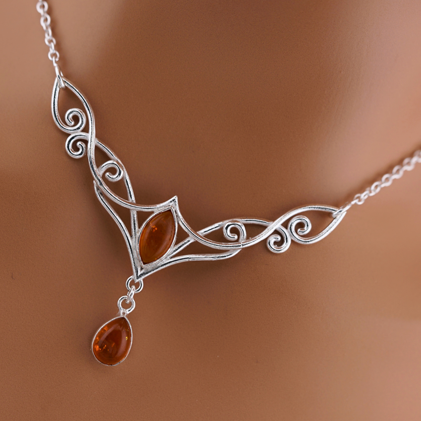 Amber Celtic Day Collar Sterling Silver