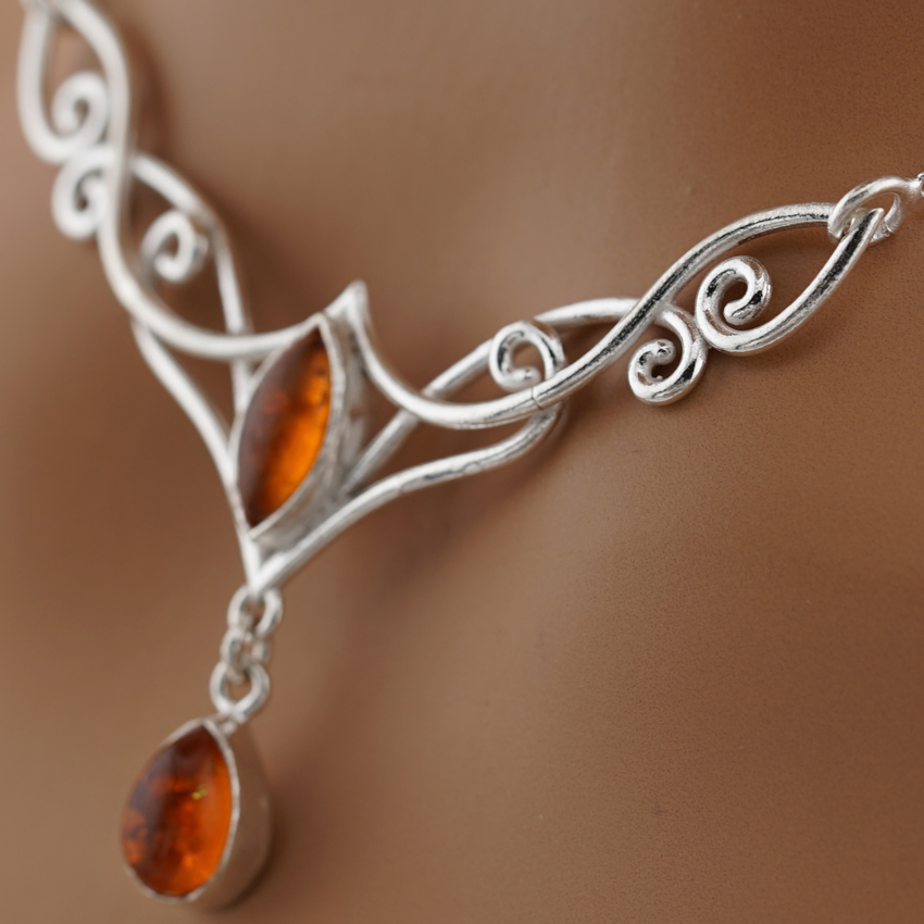 Amber Celtic Day Collar Sterling Silver