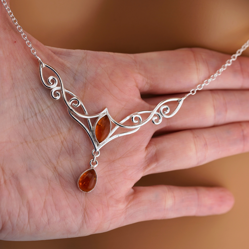 Amber Celtic Day Collar Sterling Silver