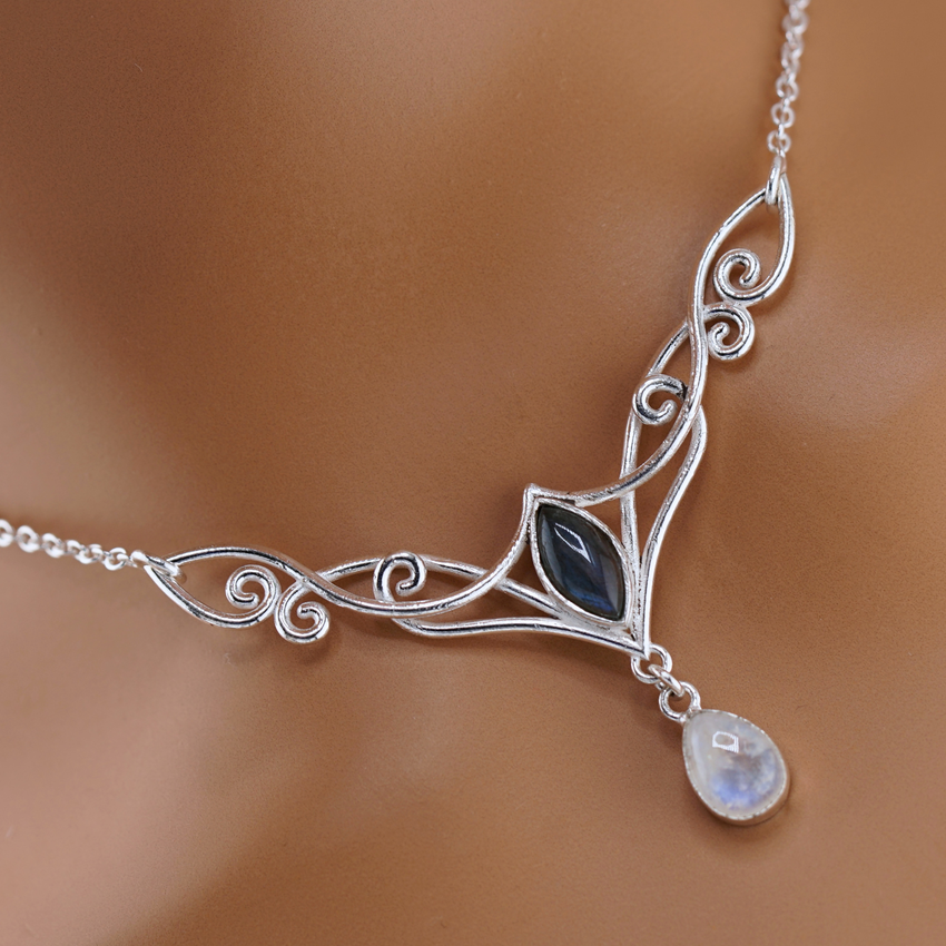 Labradorite and Moonstone Celtic Witchy Day Collar Sterling Silver