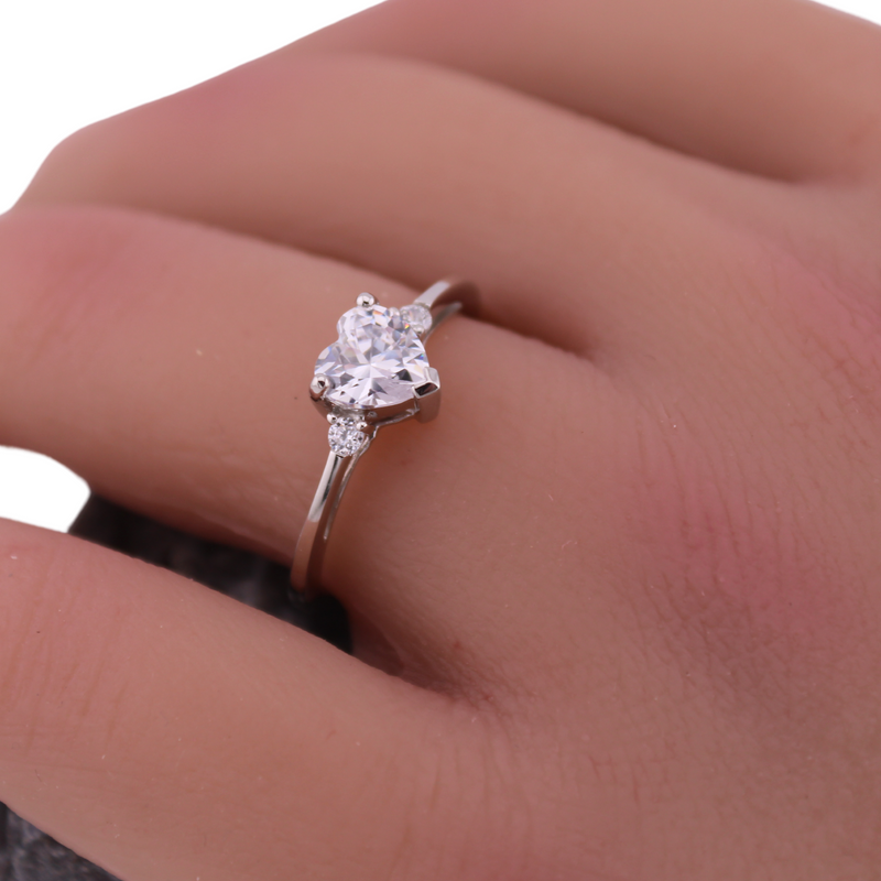Sterling Silver Heart Ring with CZ Diamond