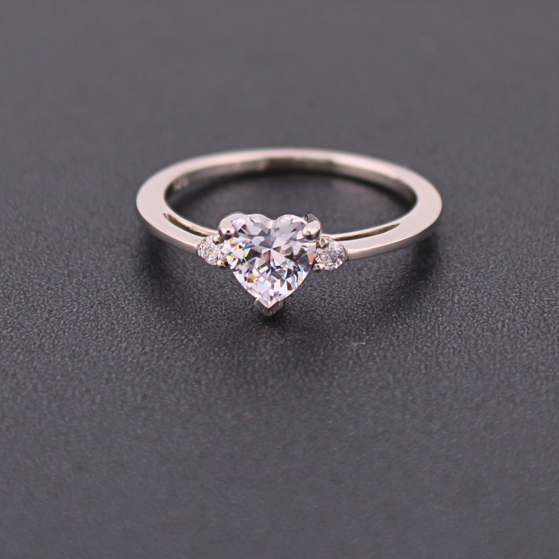 Sterling Silver Heart Ring with CZ Diamond