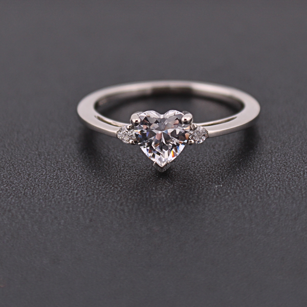 Sterling Silver Heart Ring with CZ Diamond