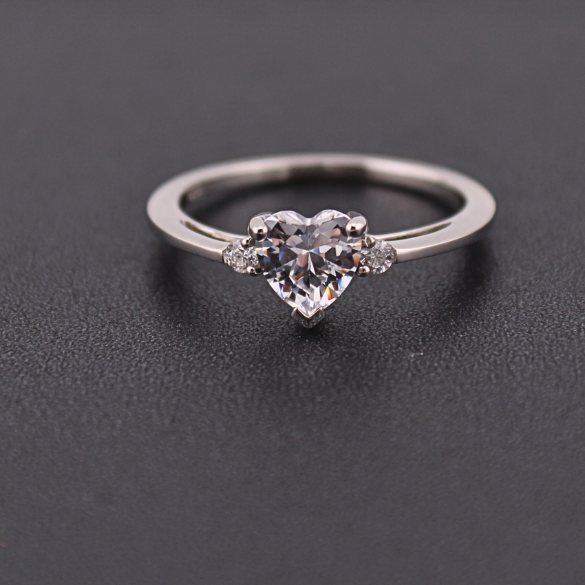 Sterling Silver Heart Ring with CZ Diamond