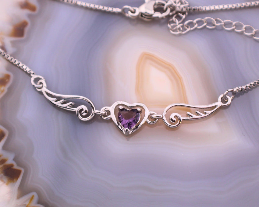 Amethyst CZ Angel Wings Necklace