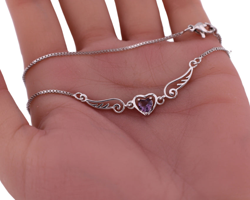 Amethyst CZ Angel Wings Necklace