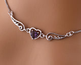 Amethyst CZ Angel Wings Necklace