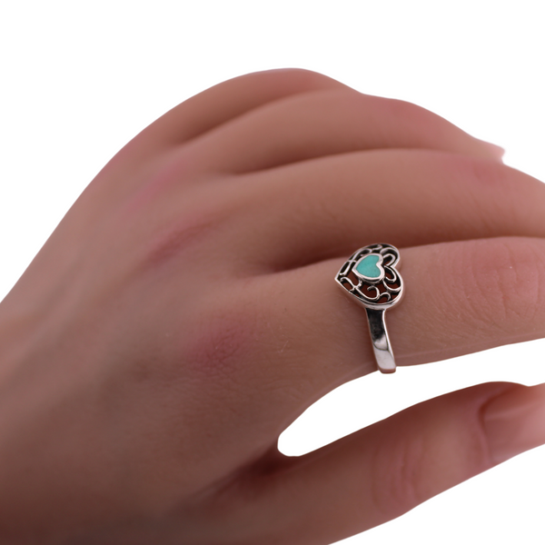 Sterling Silver Heart Ring with CZ Turquoise