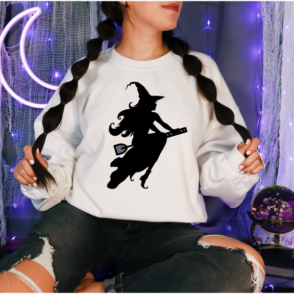 Halloween Witch Riding Crop Hoodie Sweatshirt