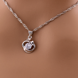 Sterling Silver Twist BDSM O-Ring Necklace with CZ Stone