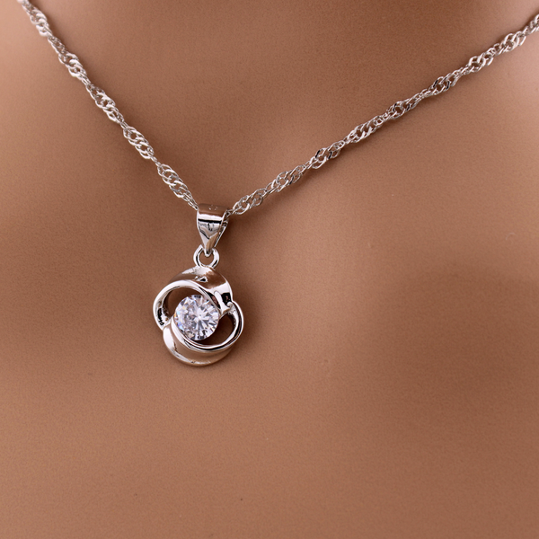 Sterling Silver Twist BDSM O-Ring Necklace with CZ Stone