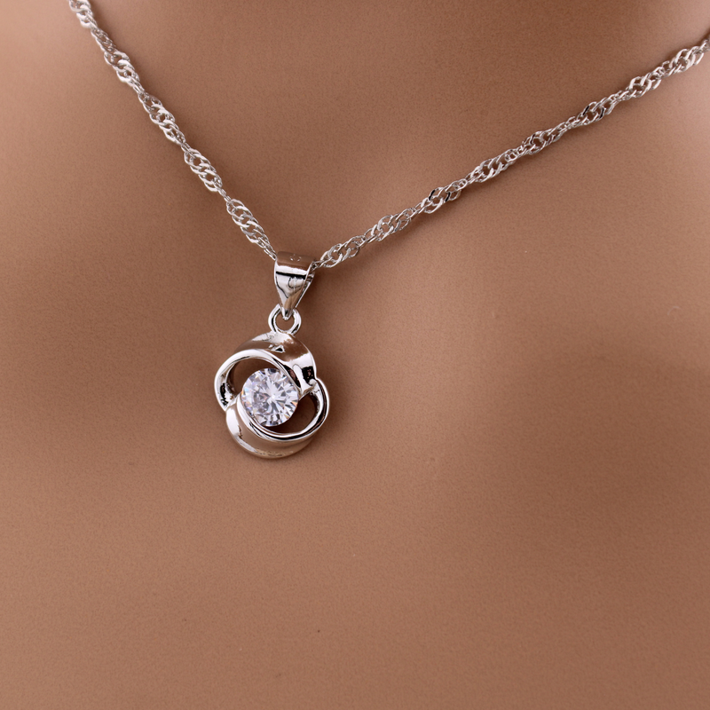 Sterling Silver Twist BDSM O-Ring Necklace with CZ Stone