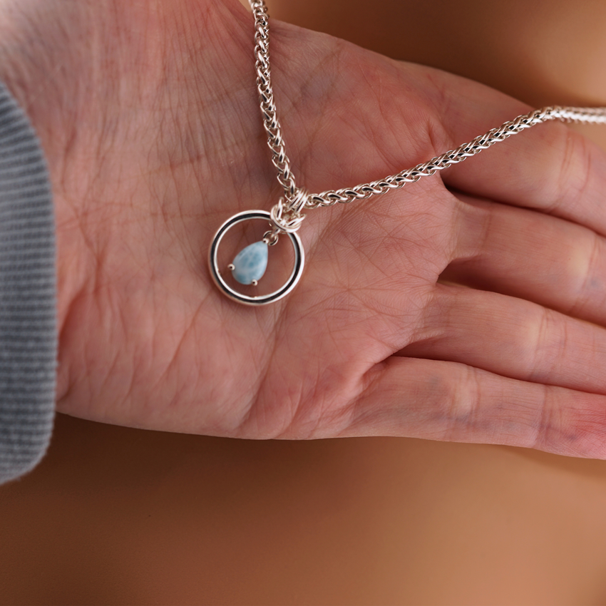 Sterling Silver Larimar Teardrop O-Ring