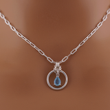 Sterling Silver Paperclip Day Colla - Aquamarine Teardrop