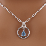 Sterling Silver Paperclip Day Colla - Aquamarine Teardrop