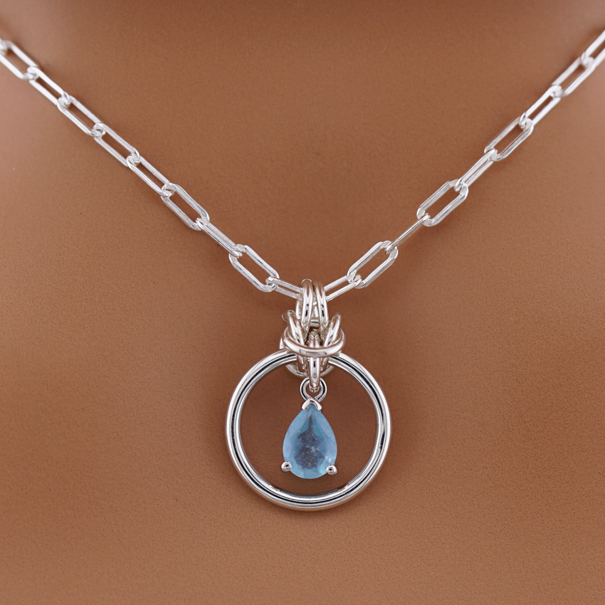 Sterling Silver Paperclip Day Colla - Aquamarine Teardrop