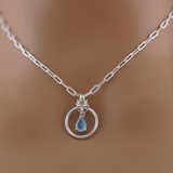 Sterling Silver Paperclip Day Colla - Aquamarine Teardrop