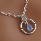 Sterling Silver Paperclip Day Colla - Aquamarine Teardrop