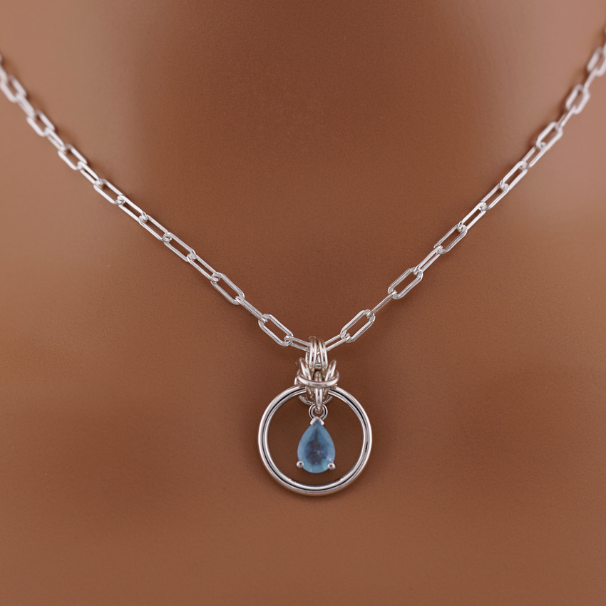 Sterling Silver Paperclip Day Colla - Aquamarine Teardrop