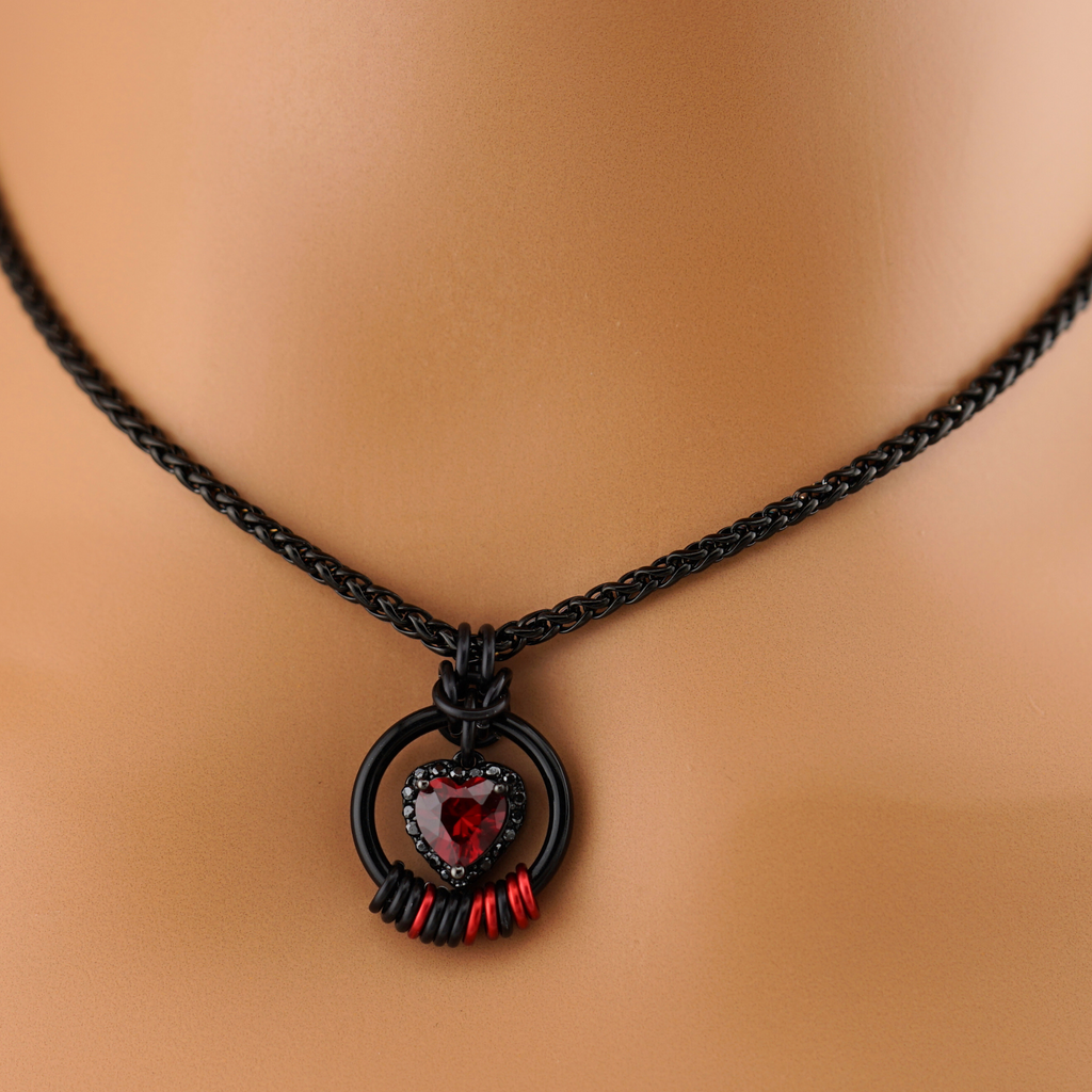 Morse Code Shop Personalized Morse Code Necklace with Ruby CZ Heart & Black Stones ...