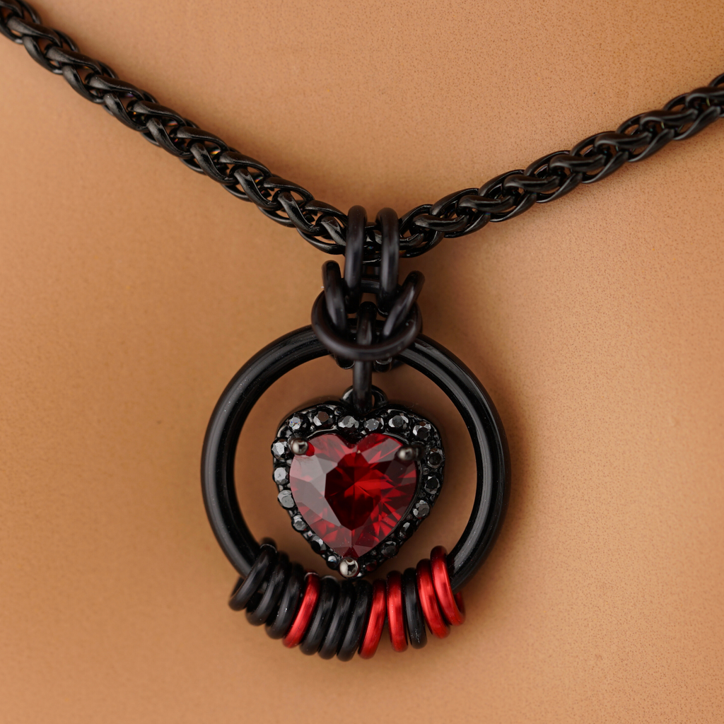 Morse Code Shop Personalized Morse Code Necklace with Ruby CZ Heart & Black Stones ...