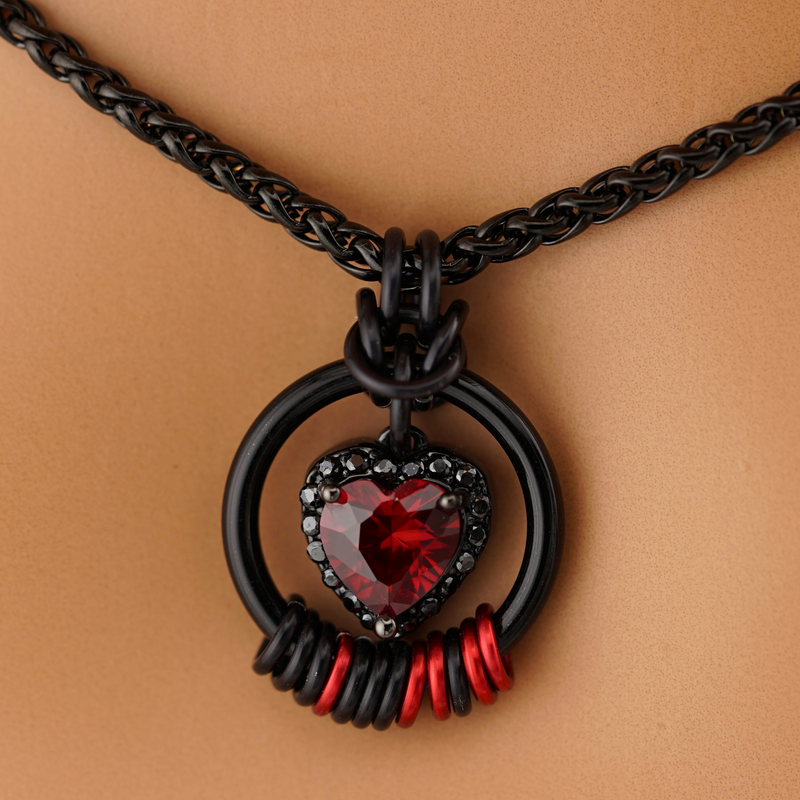 Morse Code Ruby Heart & Black Stones