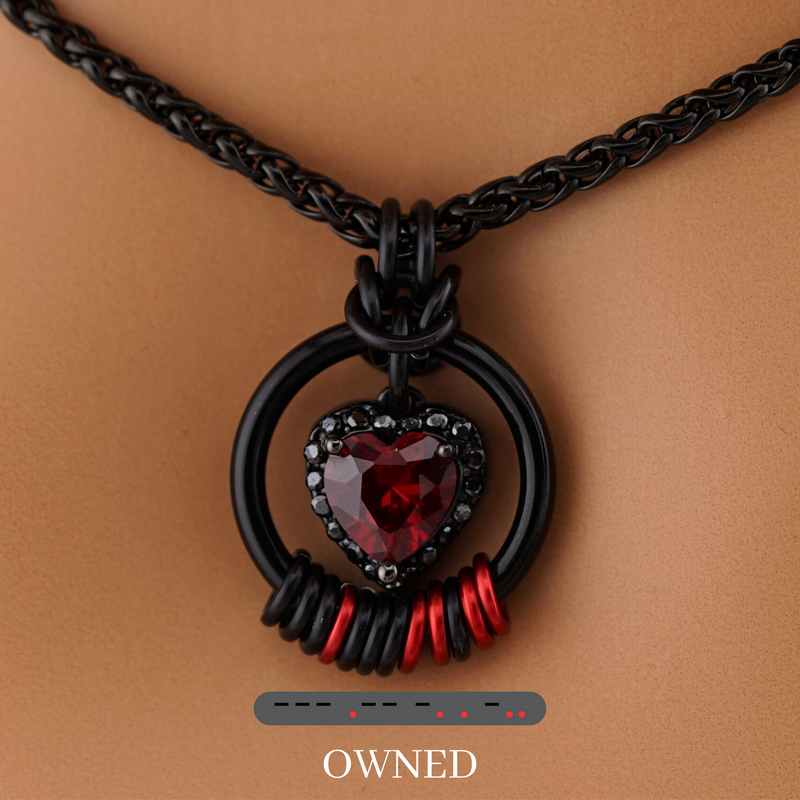 Morse Code Ruby Heart & Black Stones