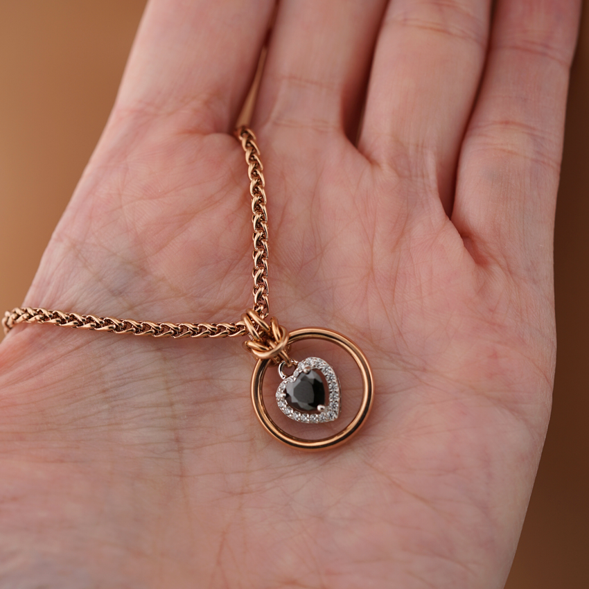 Submissive Day Collar – Rose Gold BDSM O-Ring Necklace with Black CZ Heart