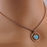Submissive Day Collar – Rose Gold BDSM O-Ring Necklace with Milky Blue Heart