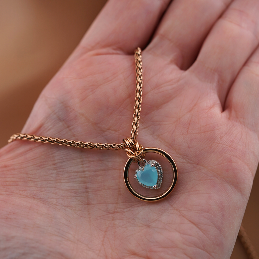 Submissive Day Collar – Rose Gold BDSM O-Ring Necklace with Milky Blue Heart