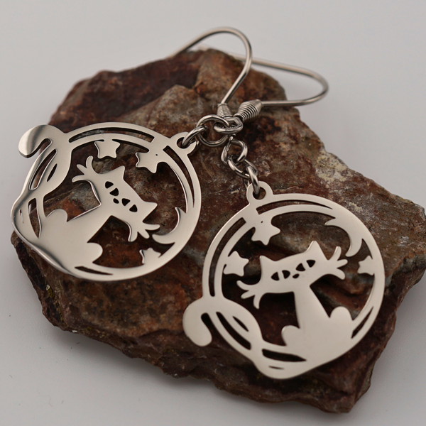 Cat O-Ring with Moon and Stars Dangle Earrings